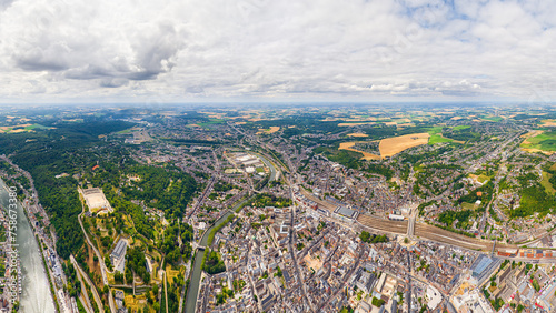 Namur, Belgium. Panorama of the city. Summer day, cloudy weather. Aerial view