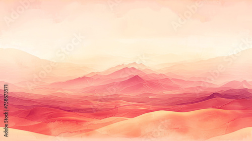 Warm hues watercolor of desert mirage in seamless pattern