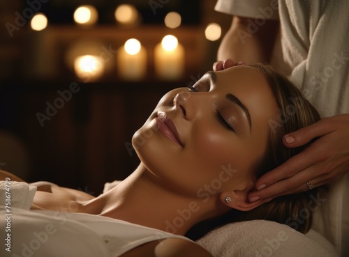 A woman getting a facial massage at a spa. Generative AI.