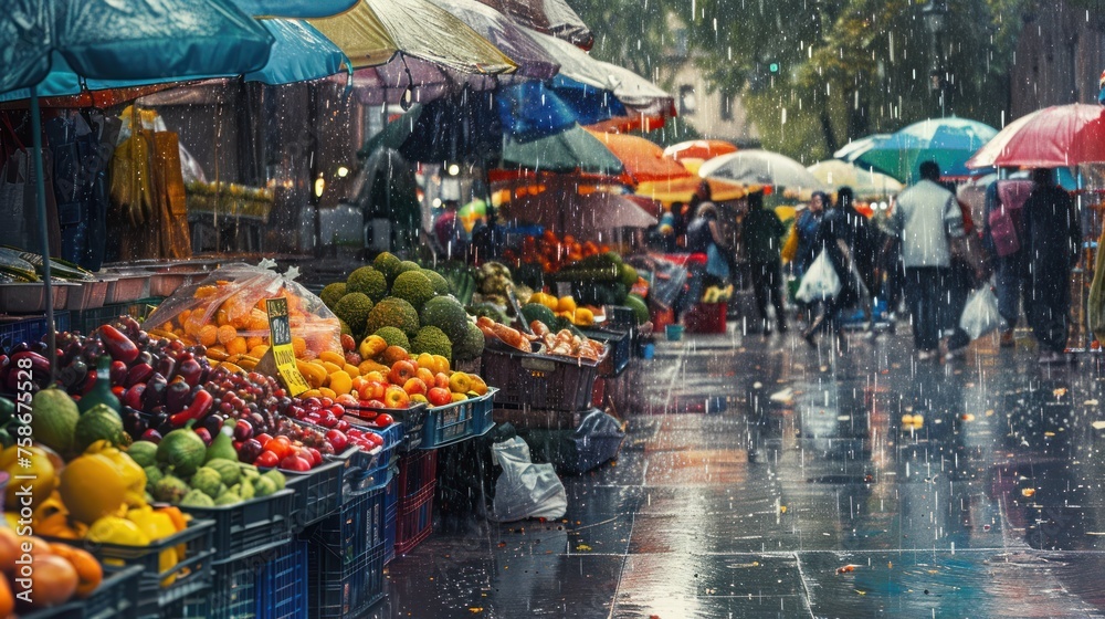 Traditional market on a rainy day
