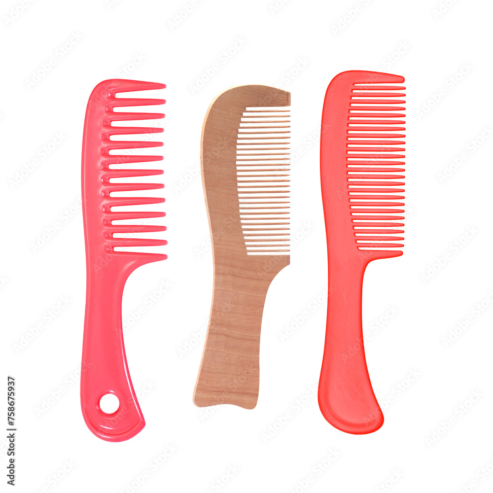 Wooden and plastic comb isolated on white background Wooden and plastic comb isolated on white background
