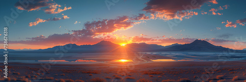 sunset in the mountains, Nature Panorama Sunset, Aerial view of a concentrated solar thermal plan