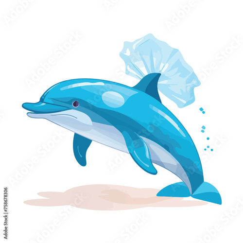 Dolphin with plastic bags on white background illustration