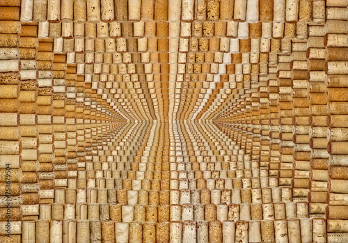 A frame made of Various Old Used corks plugs from various types of wine to infinity