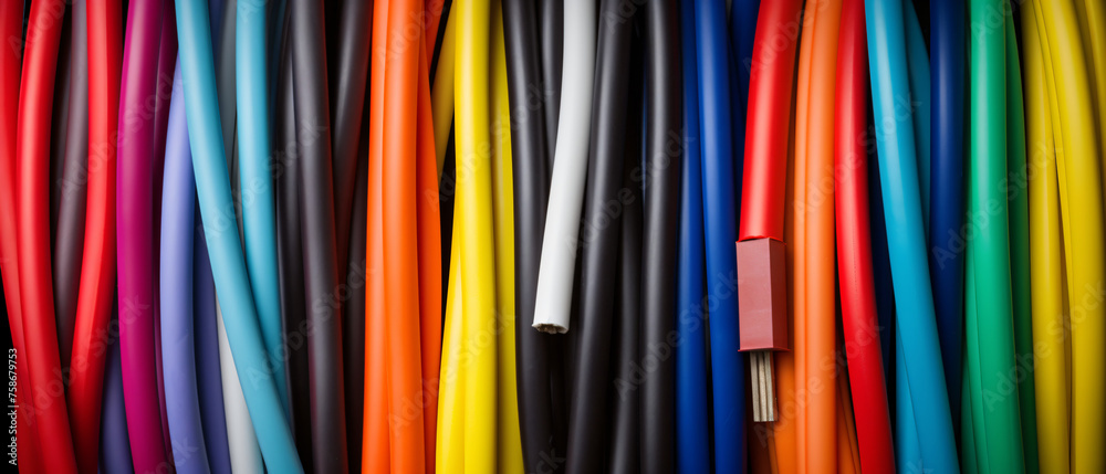 Group of colored electrical cables  studio shot 