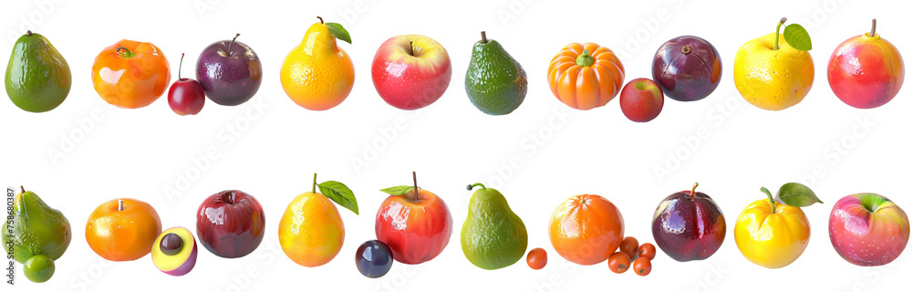 Set of 3d various fresh fruit on transparent background Set of 3d various fresh fruit on transparent background