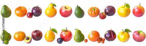 Set of 3d various fresh fruit on transparent background