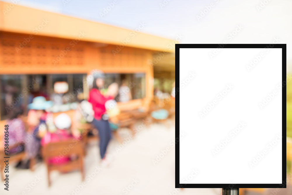 Blank advertising billboard or wide screen television with blurred background