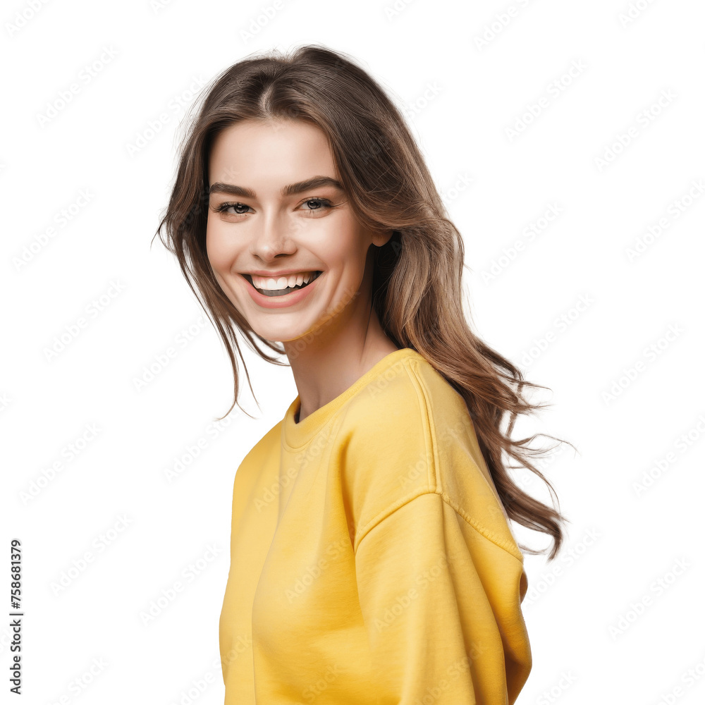portrait of a smiling woman in yellow sweater isolated on transparent background portrait of a smiling woman in yellow sweater isolated on transparent background