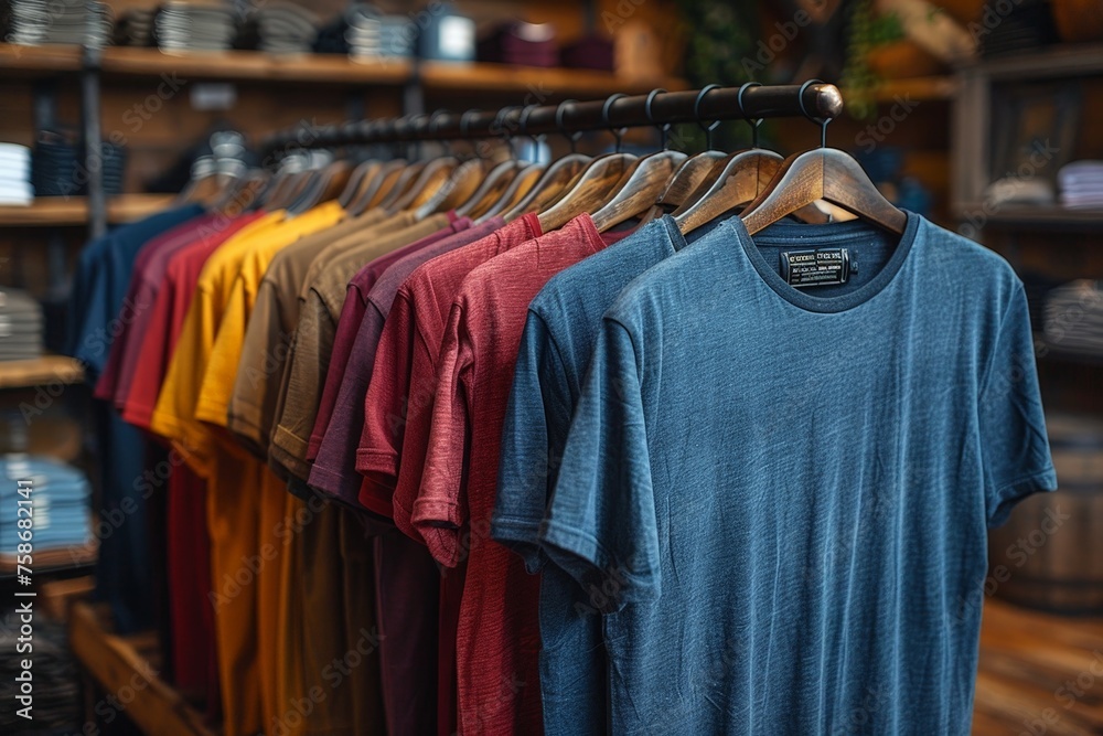 Fototapeta premium A neatly pressed shirt hanging in the closet, ready to be worn, symbolizes order and preparation for the day ahead.