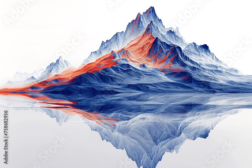 drawing of a mountain, landscape in the mountains, abstract blue background © fadi