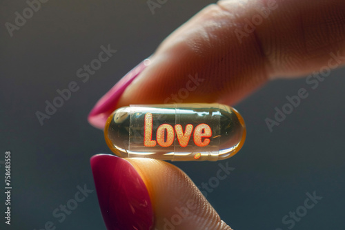 capsul, pill of medicine with word "love" written on it
