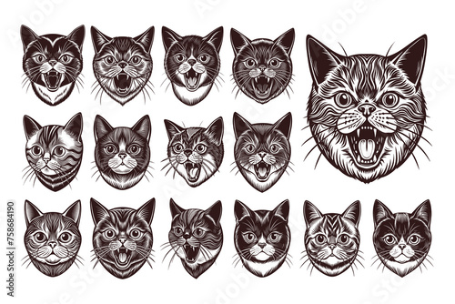 Bundle of exotic shorthair cat face portrait illustration design