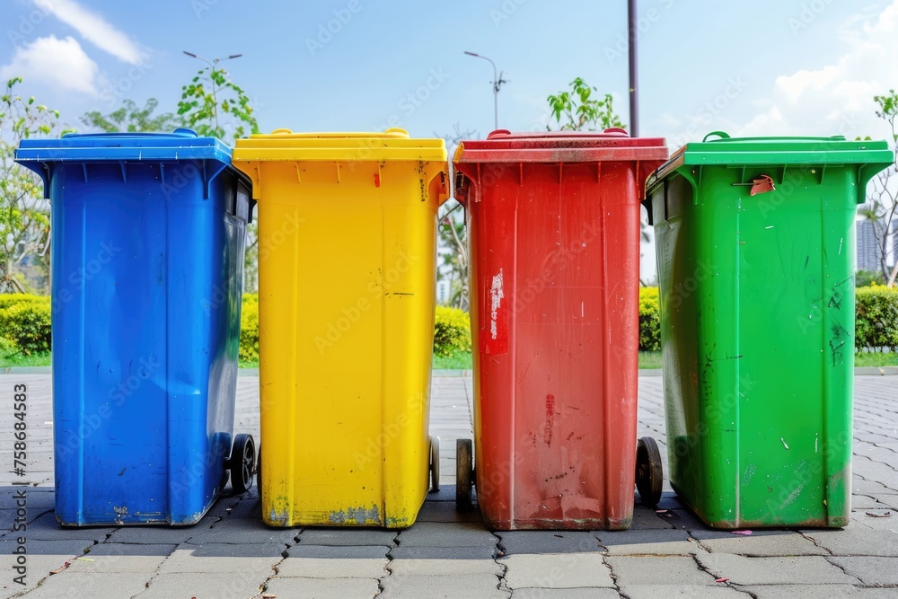 Waste sorting garbage bins, trash cans. Sorting garbage. ecology rubbish recycling Waste sorting garbage bins, trash cans. Sorting garbage. ecology rubbish recycling