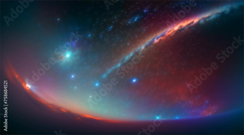 Space galaxy with sun, planets and stars on abstract blue background. photo