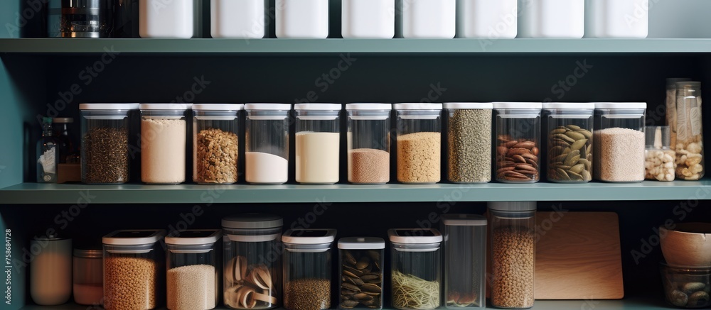 Organize kitchen storage with plastic containers in a modern Nordic-style interior.
