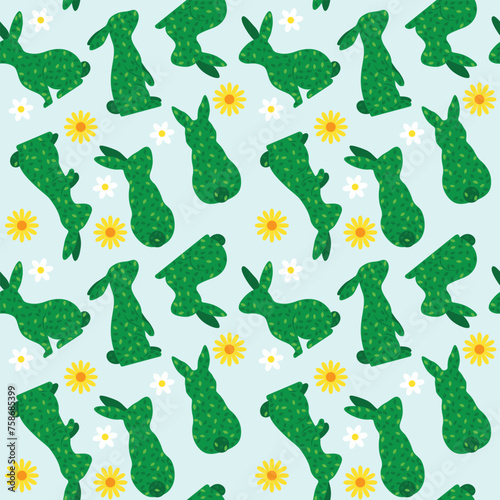 Rabbit topiary illustration seamless pattern background