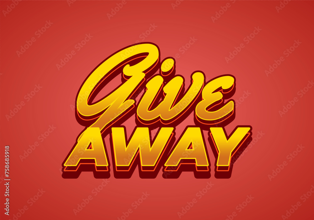 Give away. Text effect design in gold red colors and eye catching style
