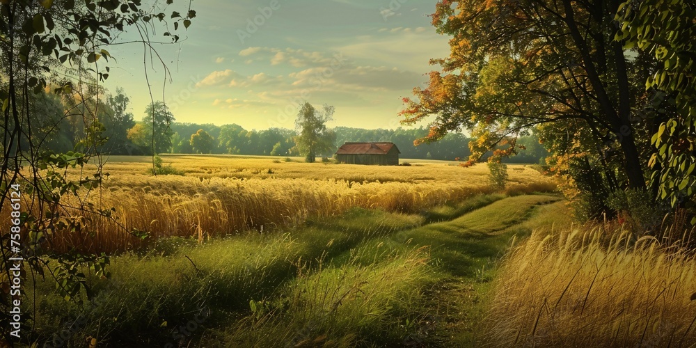 Scenic countryside scenery with fields and greenery.