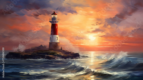 Lighthouse Seascape Oil Painting Wall Art Poster