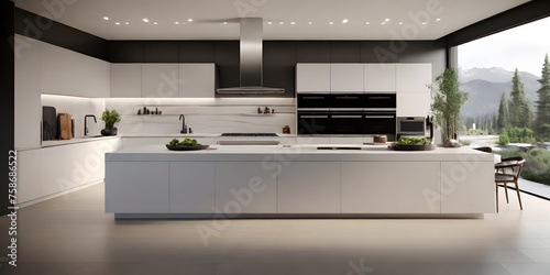 A modern kitchen with sleek appliances and a minimalist design