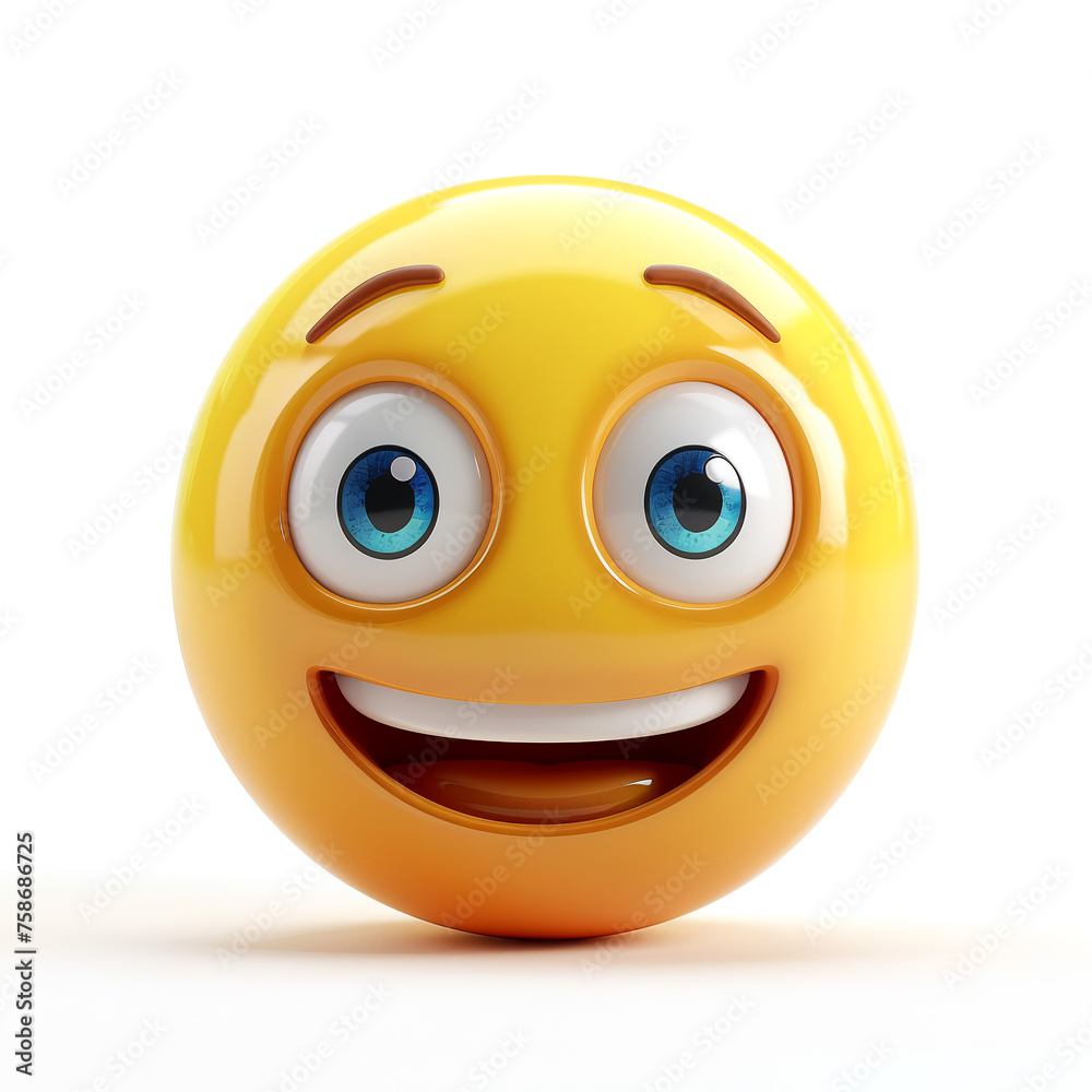 happy, cheerful yellow smiley face on a white background, 3D