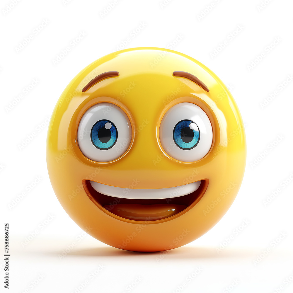happy, cheerful yellow smiley face on a white background, 3D happy, cheerful yellow smiley face on a white background, 3D