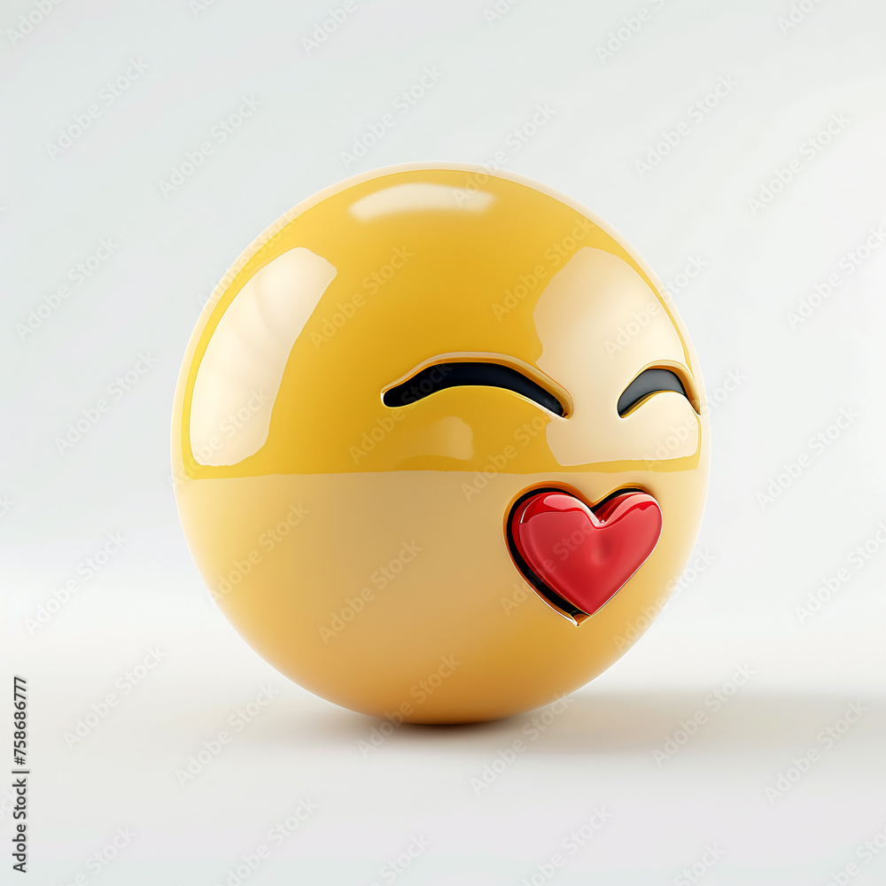 Fototapeta premium yellow smiley emoji in love on a white background, 3D