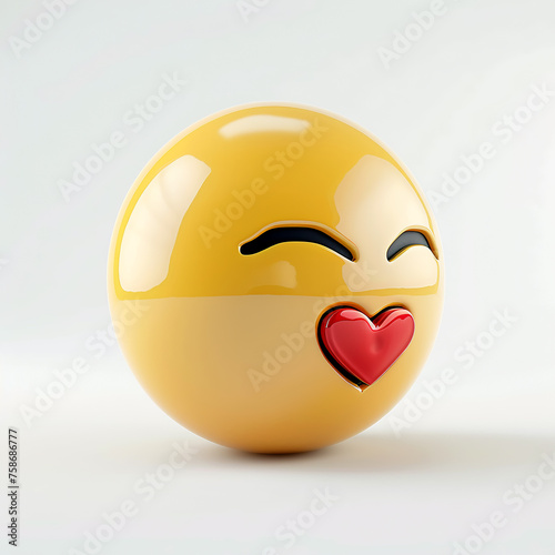 yellow smiley emoji in love on a white background, 3D