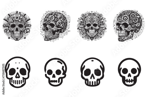 technical skull design with white background