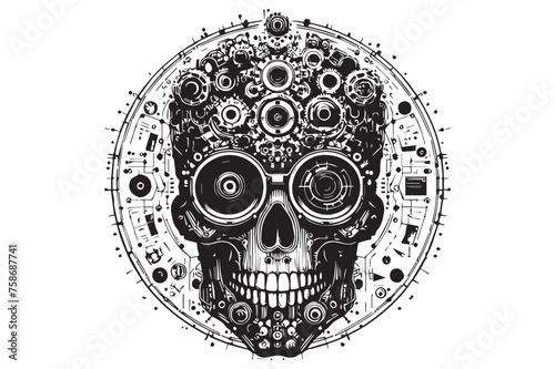 technical skull design with white background