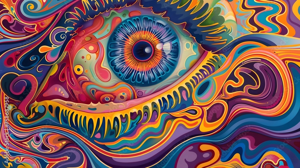Psychedelic Eye Pattern, Vibrant and Hypnotic Artwork Psychedelic Eye Pattern, Vibrant and Hypnotic Artwork