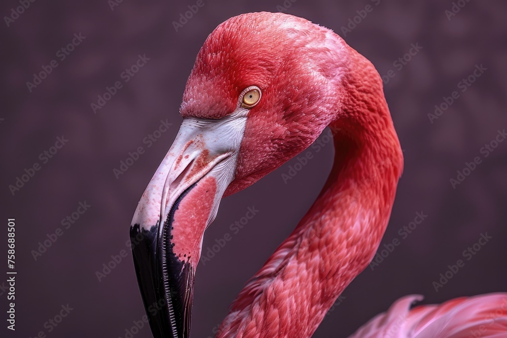 Obraz premium Pink Flamingo in Studio. Full-length Color Image of a Stunning Pink Flamingo in an Indoor Studio Setting