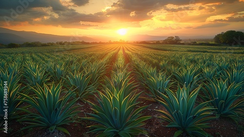 Dusk over Agave plantation for Tequila making in .
