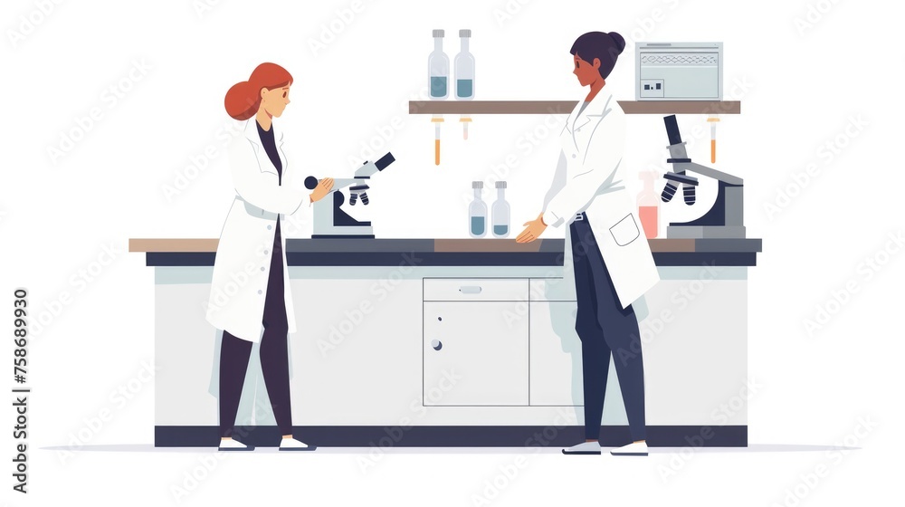 Research in Clinical Lab: Scientists, Researchers, Doctors and Students Using Microscopes for Medicine and Science