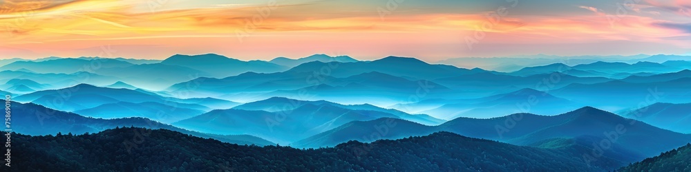 Serene Dusk at Blue Ridge Mountains Parkway. Beautiful Landscape of North Carolina During Summer with Scenic Sunset