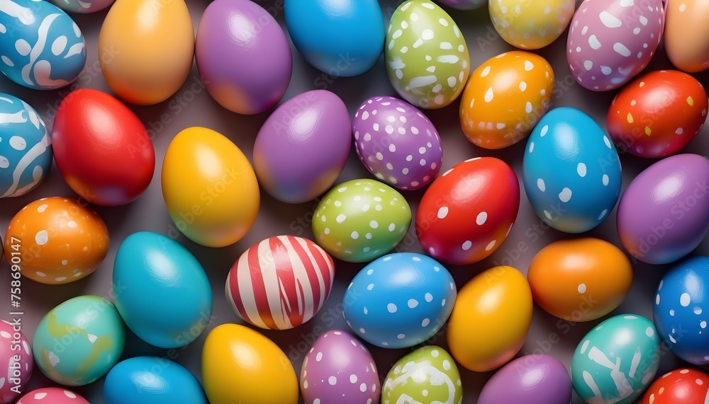 Multitude of colorful easter eggs macro background, geometrical, dots, flowers and striped patterns Multitude of colorful easter eggs macro background, geometrical, dots, flowers and striped patterns