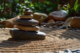Serene Zen Garden with Perfect Balance of Stone, Pebble, and Sand - Japanese Inspired Mini Garden for Calming and Relaxation