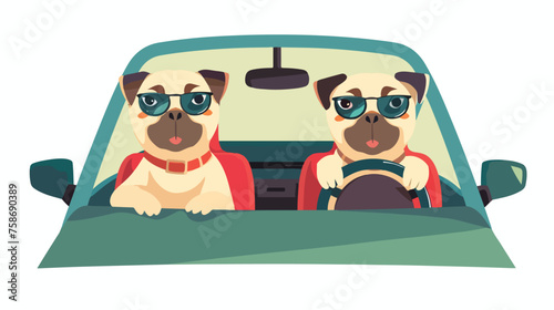 Dogs driving a car on white background illustration © Ideas