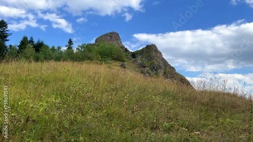 View of the mountain range near Mount Zakan. The top of the mountain node of the western part of the main ridge of the Greater Caucasus. Zakan Peak is the beginning of the Magisho mountain range. 4К photo