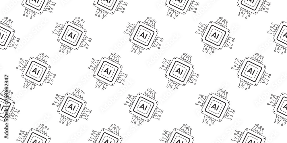 Vector computer electronic chip black outline shapes AI seamless ...