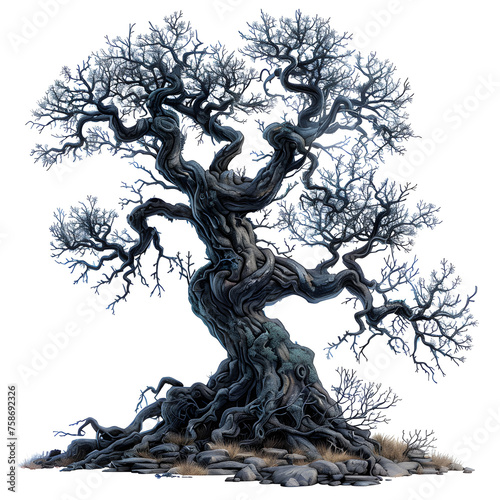 Strange ancient tree on a white background for decorating projects and artistic purposes. © NE97