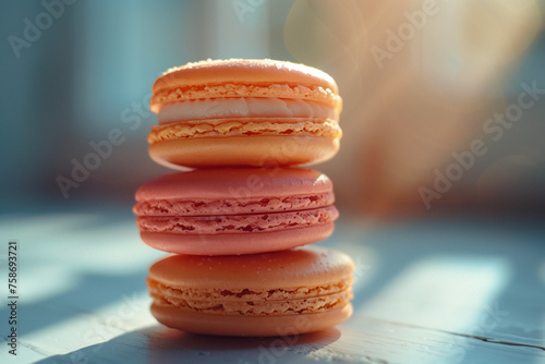 Elegantly arranged color macarons on a plate. Almond-Flavored perfect Color Dessert.
