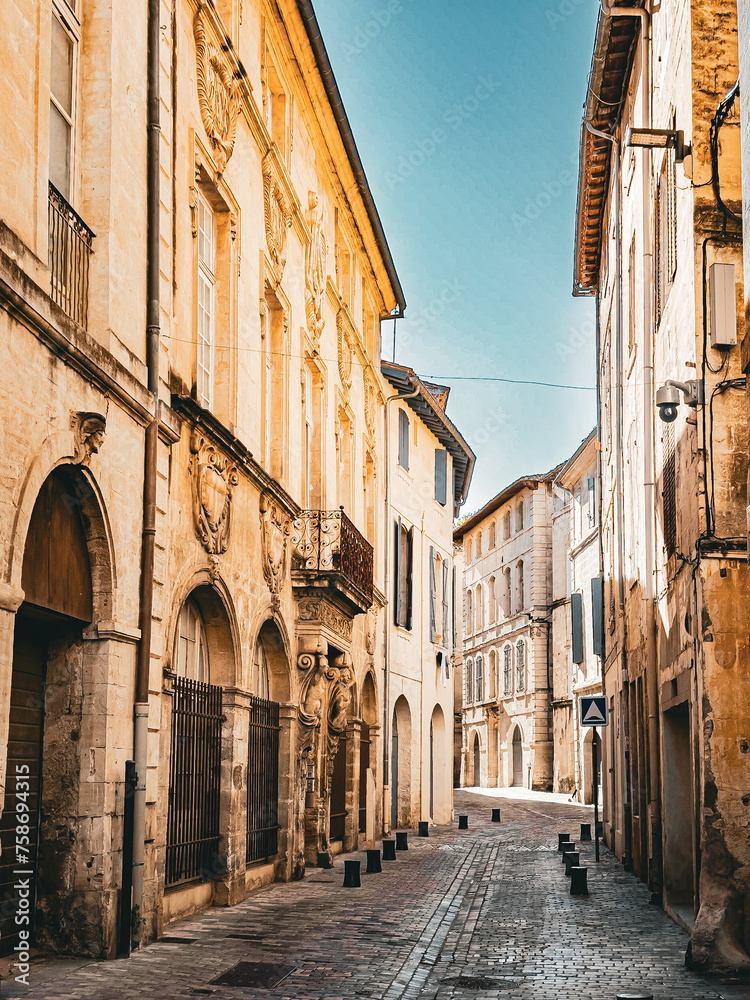Obraz premium Street view of old village Beaucaire in France