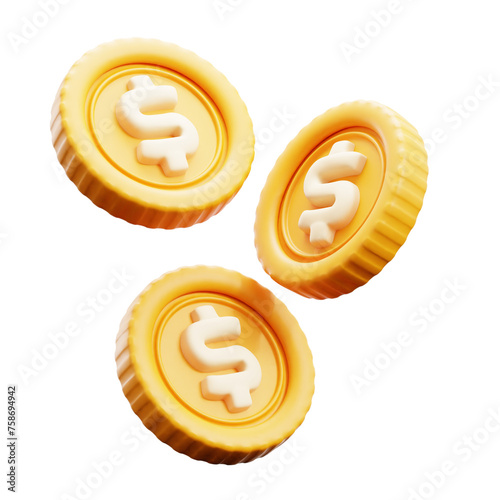 Fotografie Soaring 3D Dollar Coins Icons