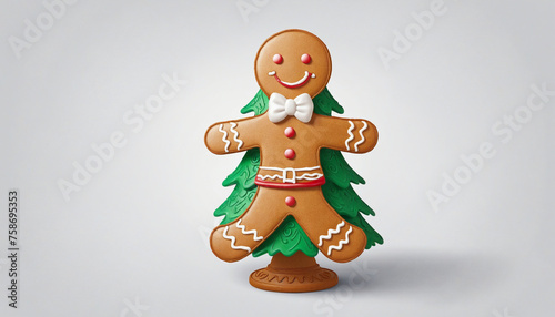 a gingerbread man decorating a christmas tree isolated on a transparent background