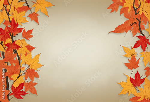 Autumn Image Background with Maple Leaves Frame