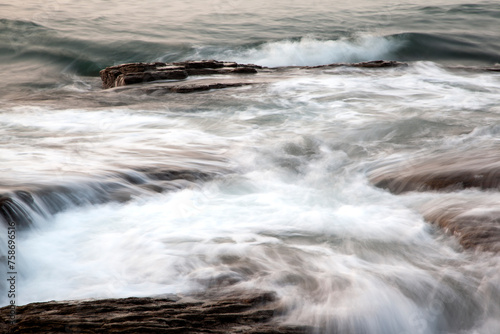 Long-exposure view of the surf at the seaside