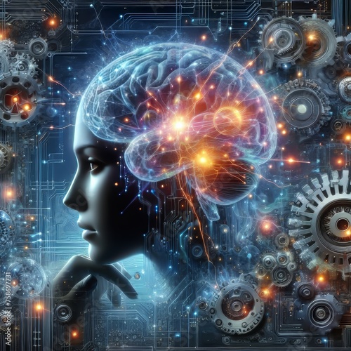 visualization of the Human Mind. Transcendent Neural Integration, Human Cyborg Convergence	brain.  Generative AI