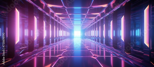 Futuristic Glowing Corridor with Holographic Interior.